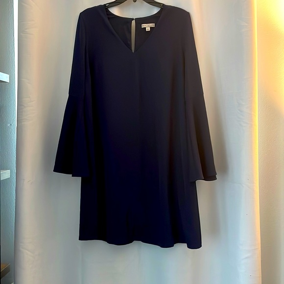 Navy swing dress with bell sleeves - Picture 1 of 5